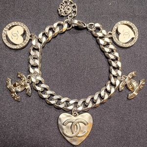 Antique Silver-Tone Heart Charm Bracelet